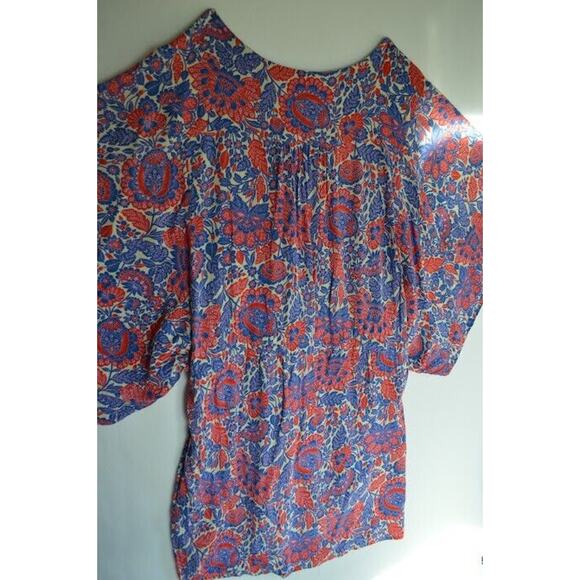 Karlie Floral Top Blouse Shirt Loose Kimono SS Large Button Front Drawstring - Picture 12 of 13